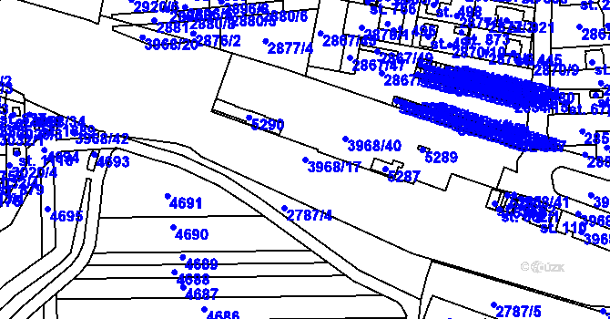 Parcela st. 3968/17 v KÚ Borovany, Katastrální mapa