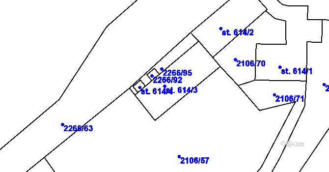 Parcela st. 614/3 v KÚ Borovany, Katastrální mapa