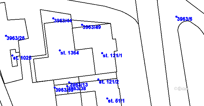 Parcela st. 121/1 v KÚ Borovany, Katastrální mapa