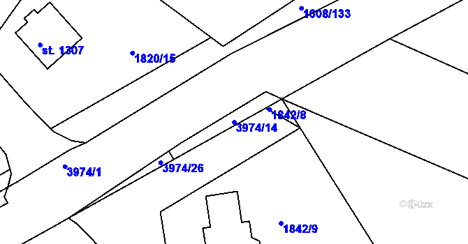 Parcela st. 3974/14 v KÚ Borovany, Katastrální mapa