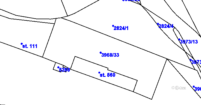 Parcela st. 3968/33 v KÚ Borovany, Katastrální mapa