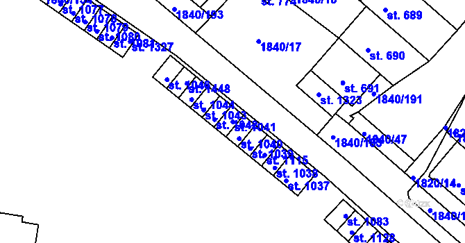 Parcela st. 1041 v KÚ Borovany, Katastrální mapa