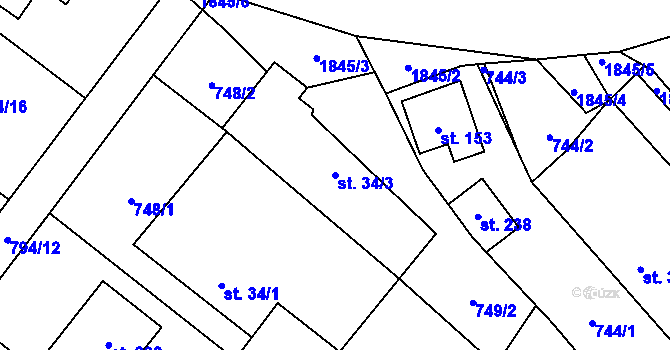 Parcela st. 34/3 v KÚ Hluboká u Borovan, Katastrální mapa