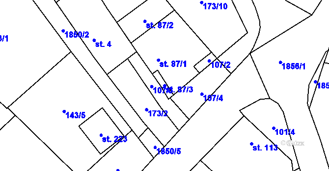 Parcela st. 87/3 v KÚ Hluboká u Borovan, Katastrální mapa