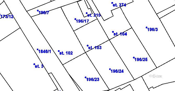 Parcela st. 103 v KÚ Hluboká u Borovan, Katastrální mapa