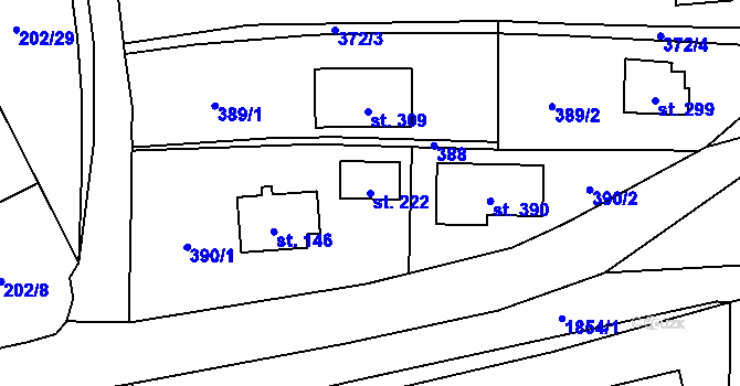 Parcela st. 222 v KÚ Hluboká u Borovan, Katastrální mapa