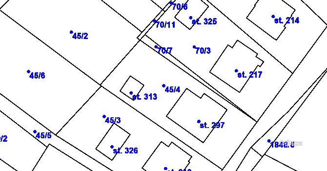 Parcela st. 45/4 v KÚ Hluboká u Borovan, Katastrální mapa