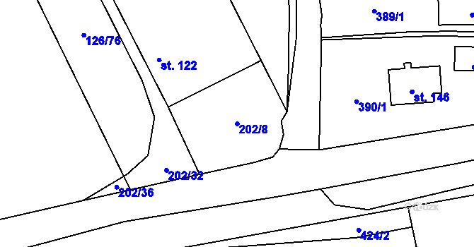 Parcela st. 202/8 v KÚ Hluboká u Borovan, Katastrální mapa