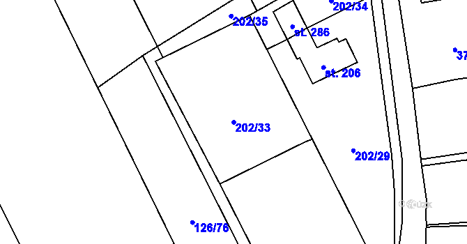 Parcela st. 202/33 v KÚ Hluboká u Borovan, Katastrální mapa