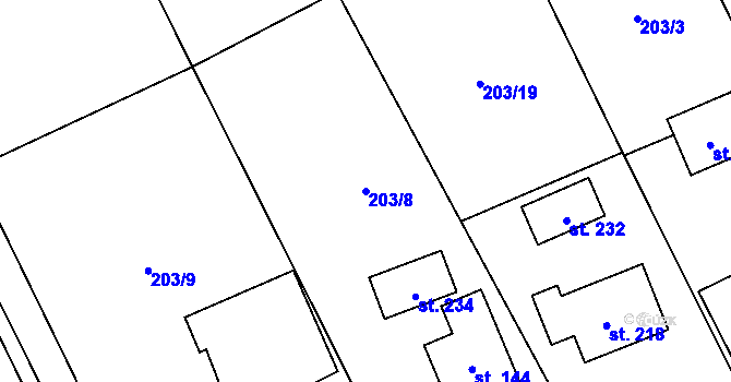 Parcela st. 203/8 v KÚ Hluboká u Borovan, Katastrální mapa