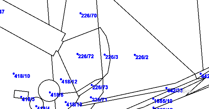 Parcela st. 226/3 v KÚ Hluboká u Borovan, Katastrální mapa