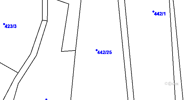 Parcela st. 442/25 v KÚ Hluboká u Borovan, Katastrální mapa