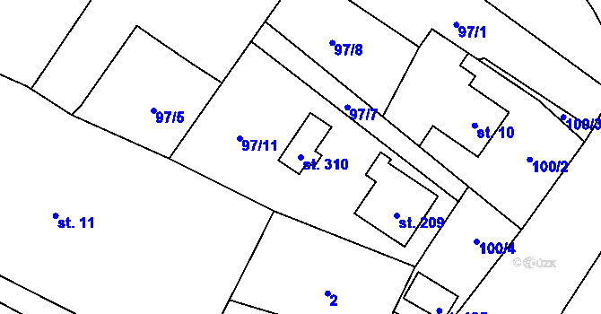 Parcela st. 310 v KÚ Hluboká u Borovan, Katastrální mapa