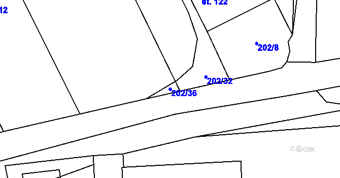 Parcela st. 202/36 v KÚ Hluboká u Borovan, Katastrální mapa