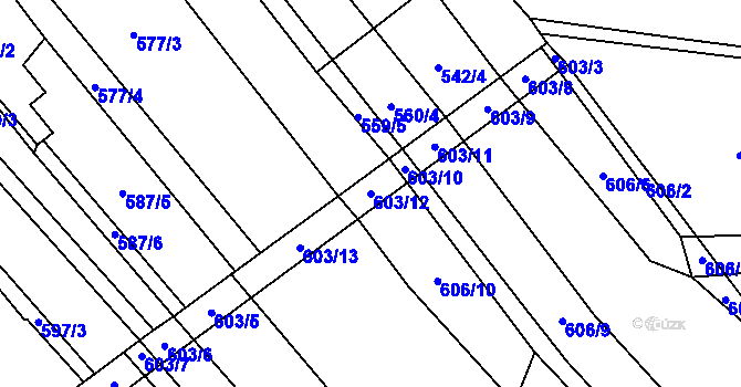 Parcela st. 603/12 v KÚ Hluboká u Borovan, Katastrální mapa