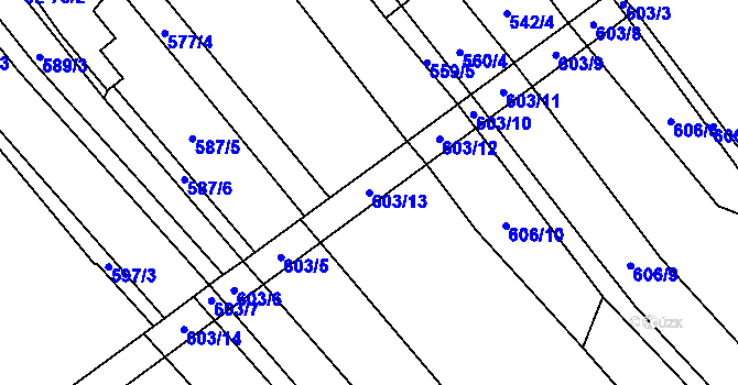 Parcela st. 603/13 v KÚ Hluboká u Borovan, Katastrální mapa