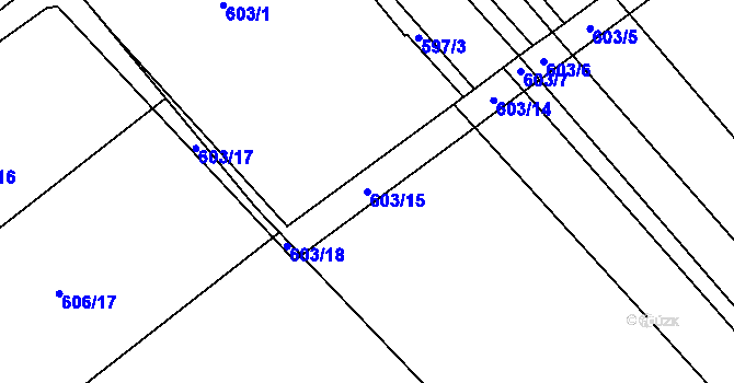 Parcela st. 603/15 v KÚ Hluboká u Borovan, Katastrální mapa