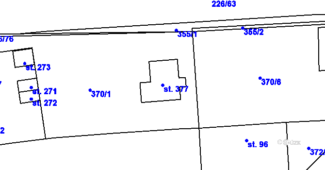 Parcela st. 377 v KÚ Hluboká u Borovan, Katastrální mapa