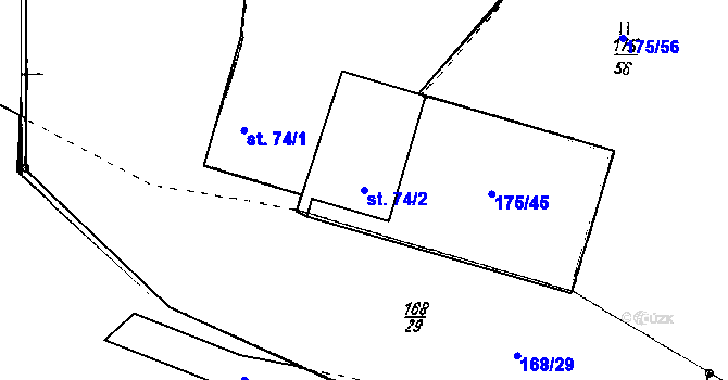Parcela st. 74/2 v KÚ Vrcov, Katastrální mapa