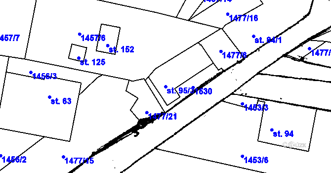 Parcela st. 95/3 v KÚ Vrcov, Katastrální mapa