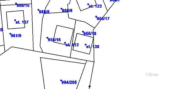 Parcela st. 138 v KÚ Vrcov, Katastrální mapa
