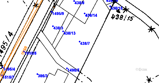 Parcela st. 438/7 v KÚ Vrcov, Katastrální mapa