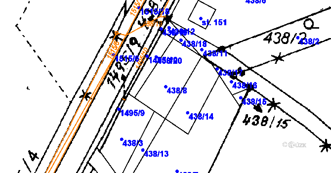 Parcela st. 438/8 v KÚ Vrcov, Katastrální mapa
