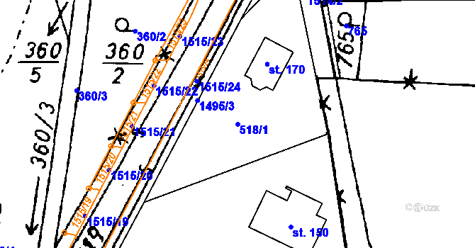 Parcela st. 518/1 v KÚ Vrcov, Katastrální mapa