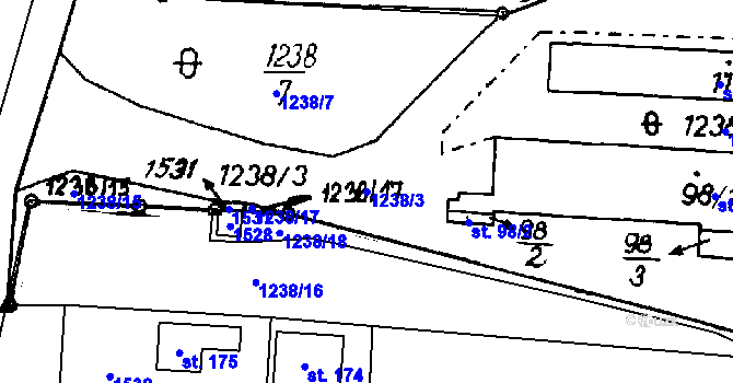 Parcela st. 1238/3 v KÚ Vrcov, Katastrální mapa