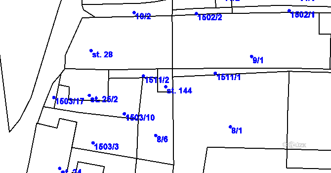 Parcela st. 144 v KÚ Vrcov, Katastrální mapa