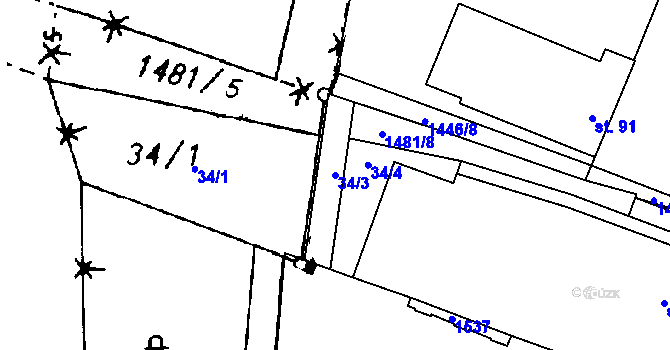 Parcela st. 34/3 v KÚ Vrcov, Katastrální mapa