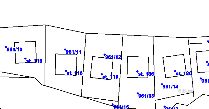 Parcela st. 961/12 v KÚ Vrcov, Katastrální mapa