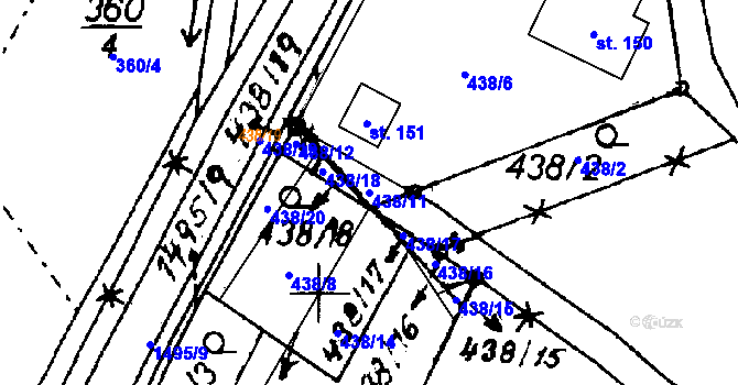 Parcela st. 438/11 v KÚ Vrcov, Katastrální mapa