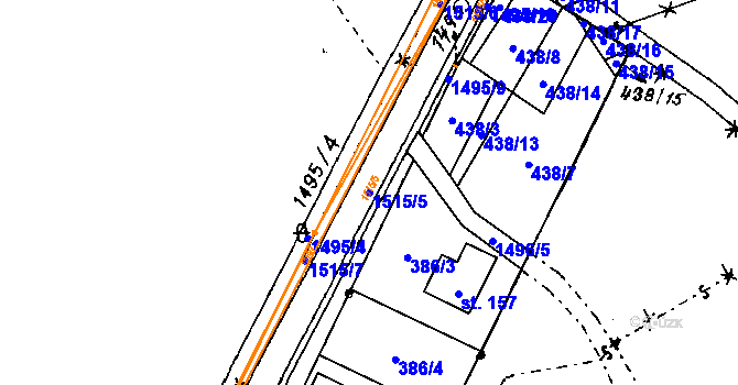 Parcela st. 1515/5 v KÚ Vrcov, Katastrální mapa