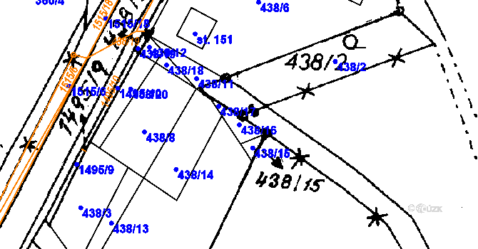 Parcela st. 438/16 v KÚ Vrcov, Katastrální mapa