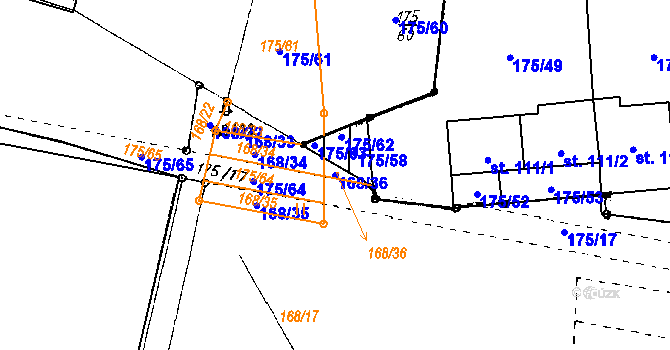 Parcela st. 168/36 v KÚ Vrcov, Katastrální mapa