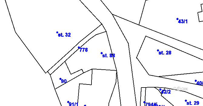 Parcela st. 88 v KÚ Borovany u Milevska, Katastrální mapa