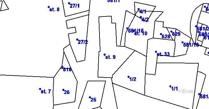 Parcela st. 9 v KÚ Borovná, Katastrální mapa