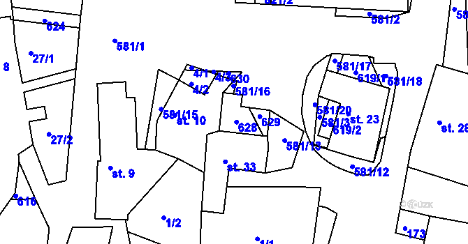 Parcela st. 11/1 v KÚ Borovná, Katastrální mapa