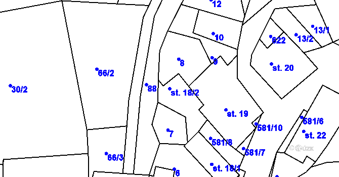 Parcela st. 18/2 v KÚ Borovná, Katastrální mapa