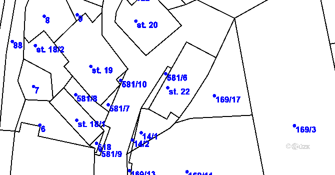 Parcela st. 22 v KÚ Borovná, Katastrální mapa