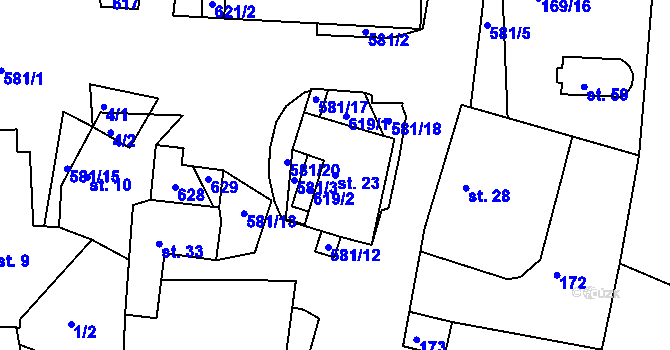 Parcela st. 23 v KÚ Borovná, Katastrální mapa
