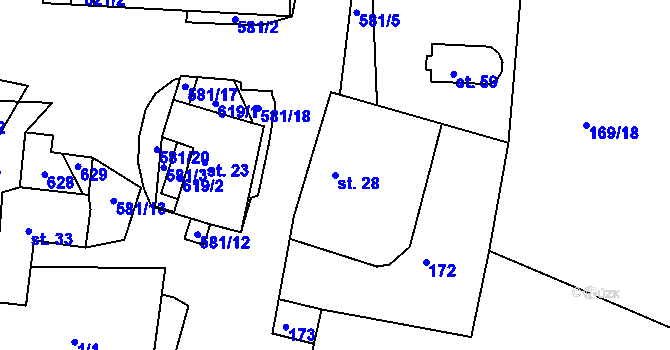 Parcela st. 28 v KÚ Borovná, Katastrální mapa