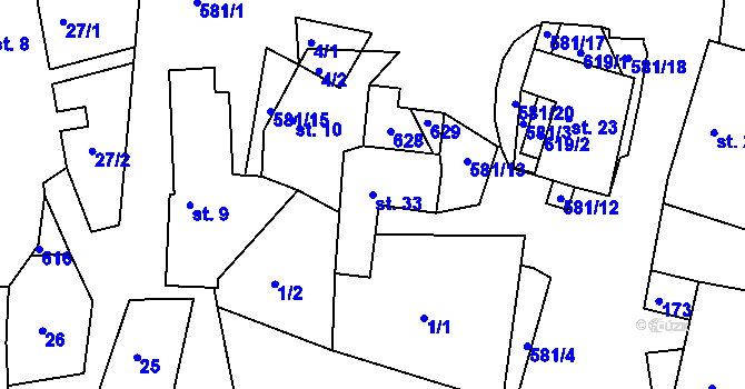 Parcela st. 33 v KÚ Borovná, Katastrální mapa