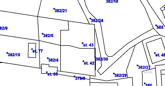 Parcela st. 43 v KÚ Borovná, Katastrální mapa