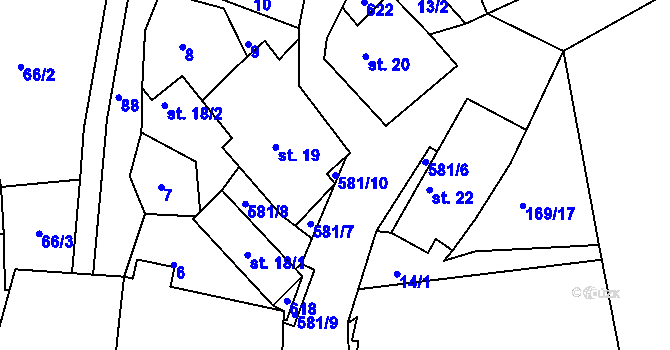 Parcela st. 581/10 v KÚ Borovná, Katastrální mapa