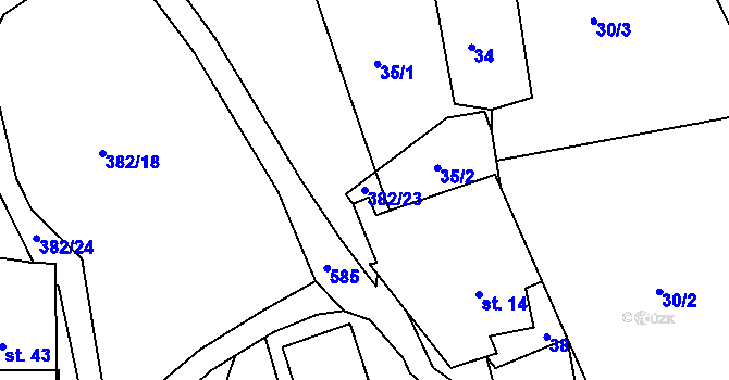 Parcela st. 382/23 v KÚ Borovná, Katastrální mapa