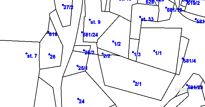 Parcela st. 2/2 v KÚ Borovná, Katastrální mapa