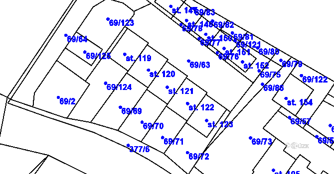 Parcela st. 121 v KÚ Borovnice u Potštejna, Katastrální mapa