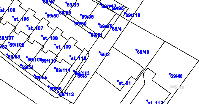 Parcela st. 66/2 v KÚ Borovnice u Potštejna, Katastrální mapa